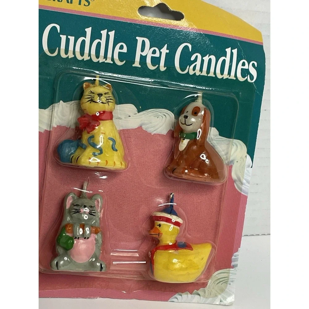 VTG Candles Cuddle Pets Cake And Party Supply Cat Dog Mouse Duck Lot Of 2 New
